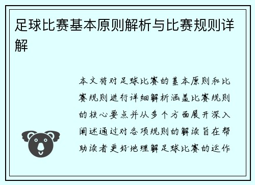 足球比赛基本原则解析与比赛规则详解