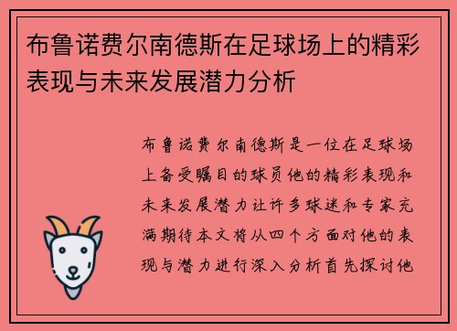 布鲁诺费尔南德斯在足球场上的精彩表现与未来发展潜力分析