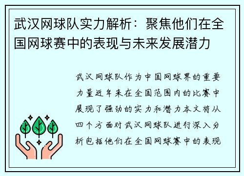 武汉网球队实力解析：聚焦他们在全国网球赛中的表现与未来发展潜力